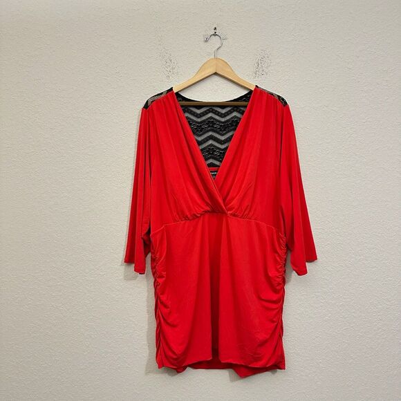 TORRID Surplice Top Womens Blouse Sz 5X Plus Red V-Neck 3/4 Sleeve Knit NWT - Picture 1 of 11